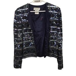 Women’s M Vintage Papell Boutique Sequin Beaded Silk Jacket Blue Formal Jacket